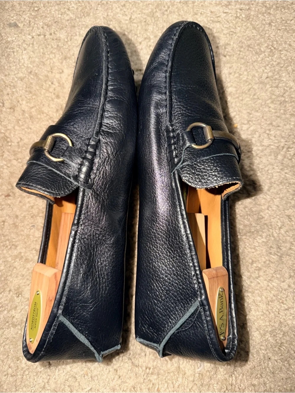 Men’s Black Leather Horsebit Driving Loafers Moc Toe Brazil Size 12M